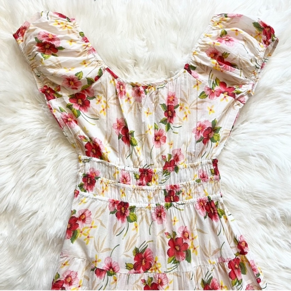 New! LoveShackFancy Magdalene Floral Ruffle Cotton Midi Dress in Pink Hibiscus - Picture 14 of 16